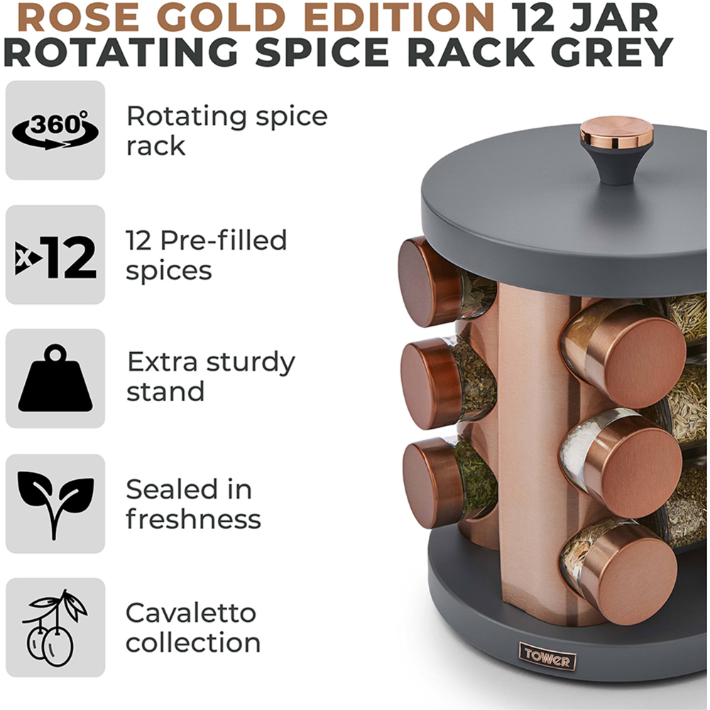 Tower Cavaletto Grey 12 Jars Rotating Spice Rack Image 3