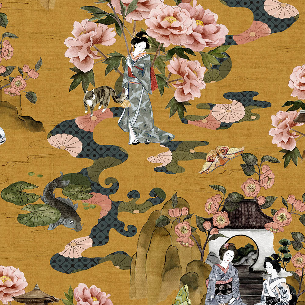 Paoletti Geisha Ochre Floral Matte Wallpaper Image 5