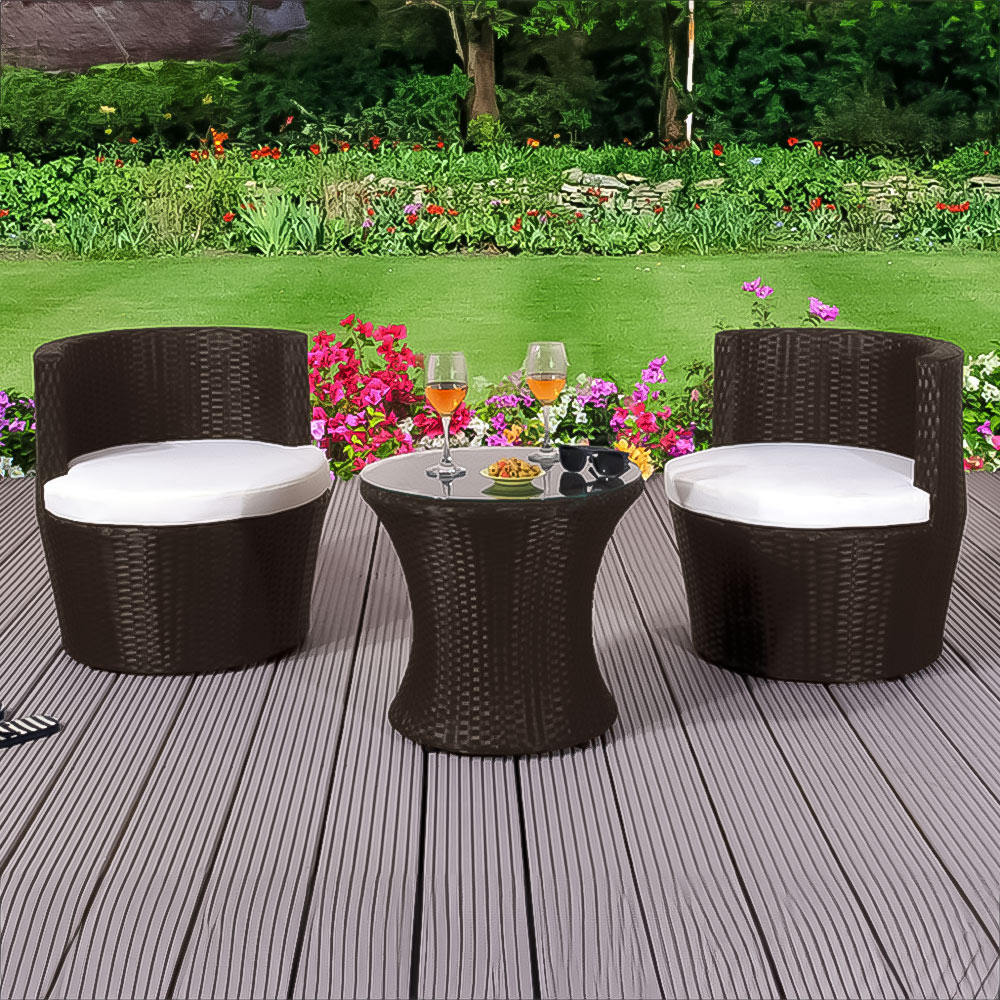 Brooklyn 2 Seater Stackable Rattan Bistro Set with Cover Brown Image 1