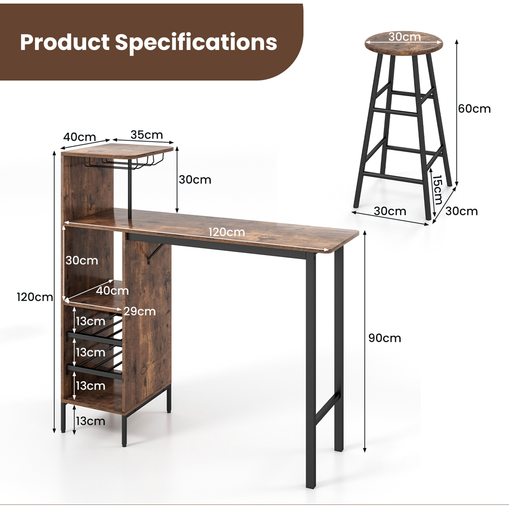 Costway 2 Seater Counter Height Dining Set Dark Brown Image 9