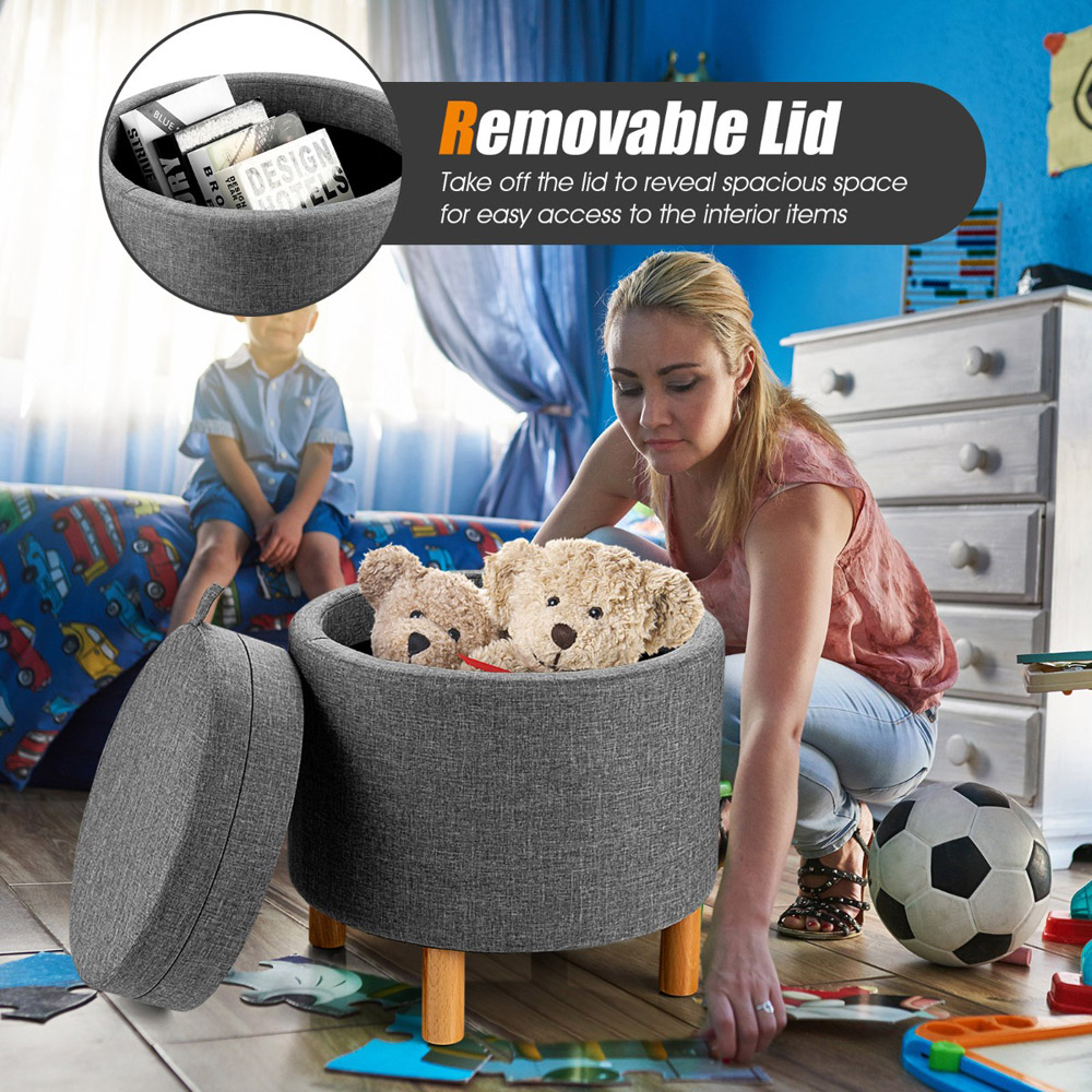 Costway Grey Round Padded Ottoman Stool Image 4