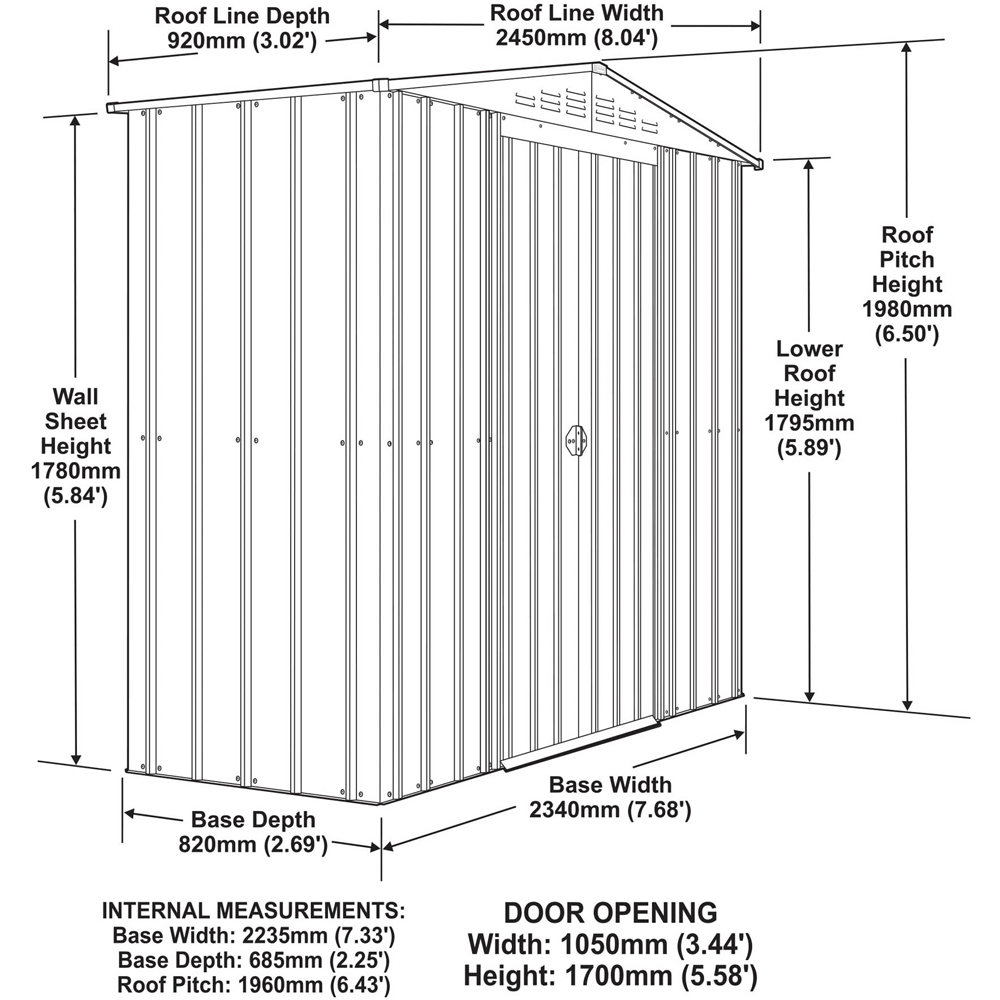 Globel 8 x 3ft 2 Door Green Metal Apex Garden Shed Image 8