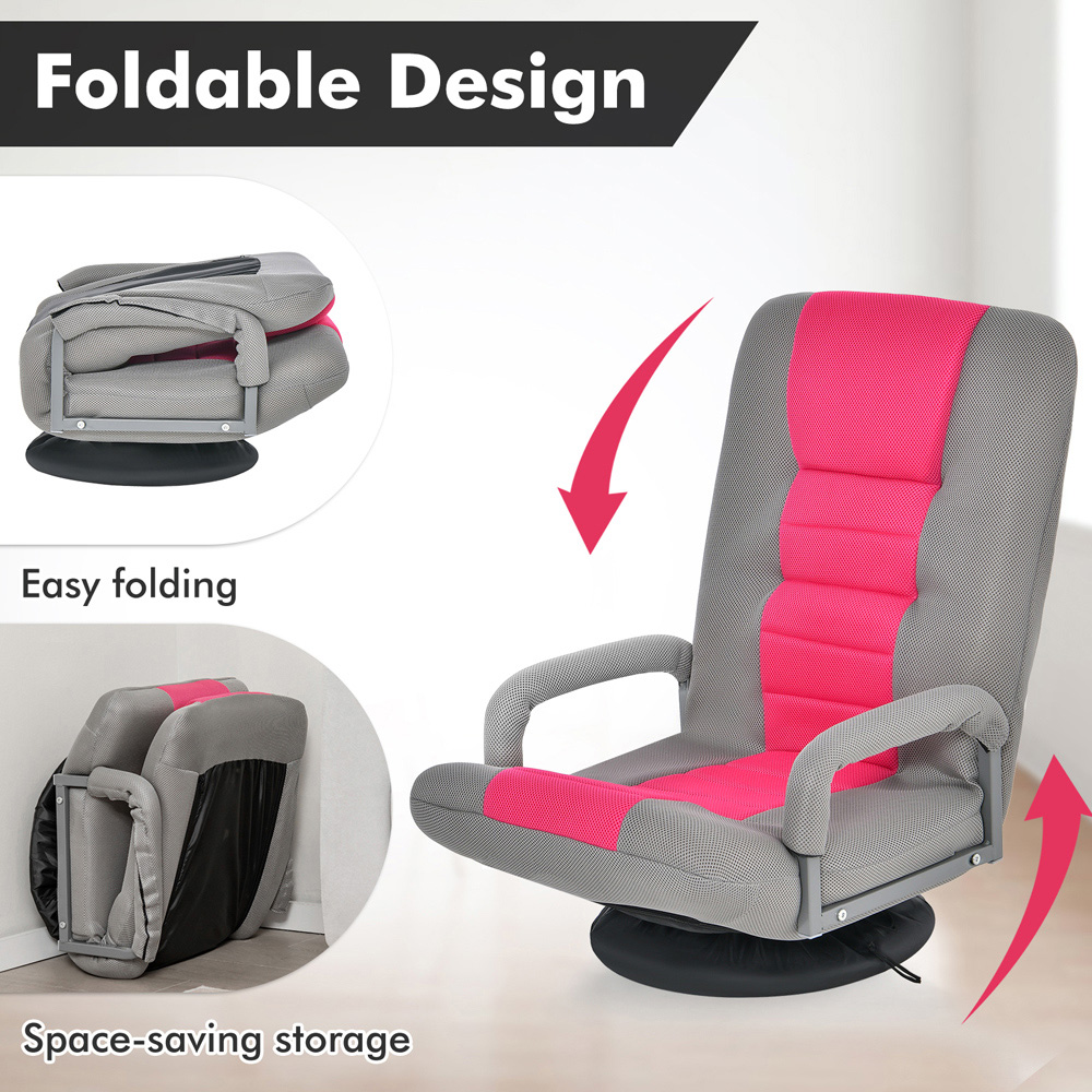 Costway Pink Swivel Gaming Chair with Adjustable Backrest Image 5