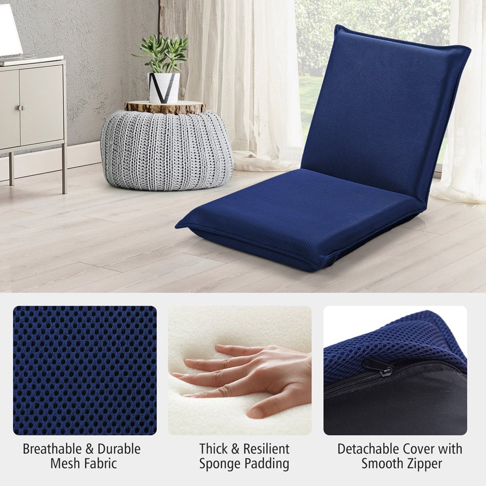 Costway Navy Foldable Floor Chair with Reclining Function Image 7