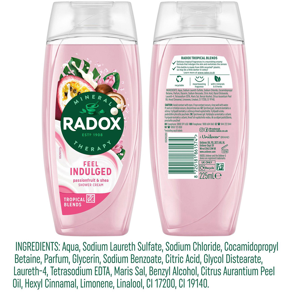 Radox Mineral Therapy Feel Indulged Passionfruit and Shea Moisturising Shower Cream 225ml 6 Pack Image 7