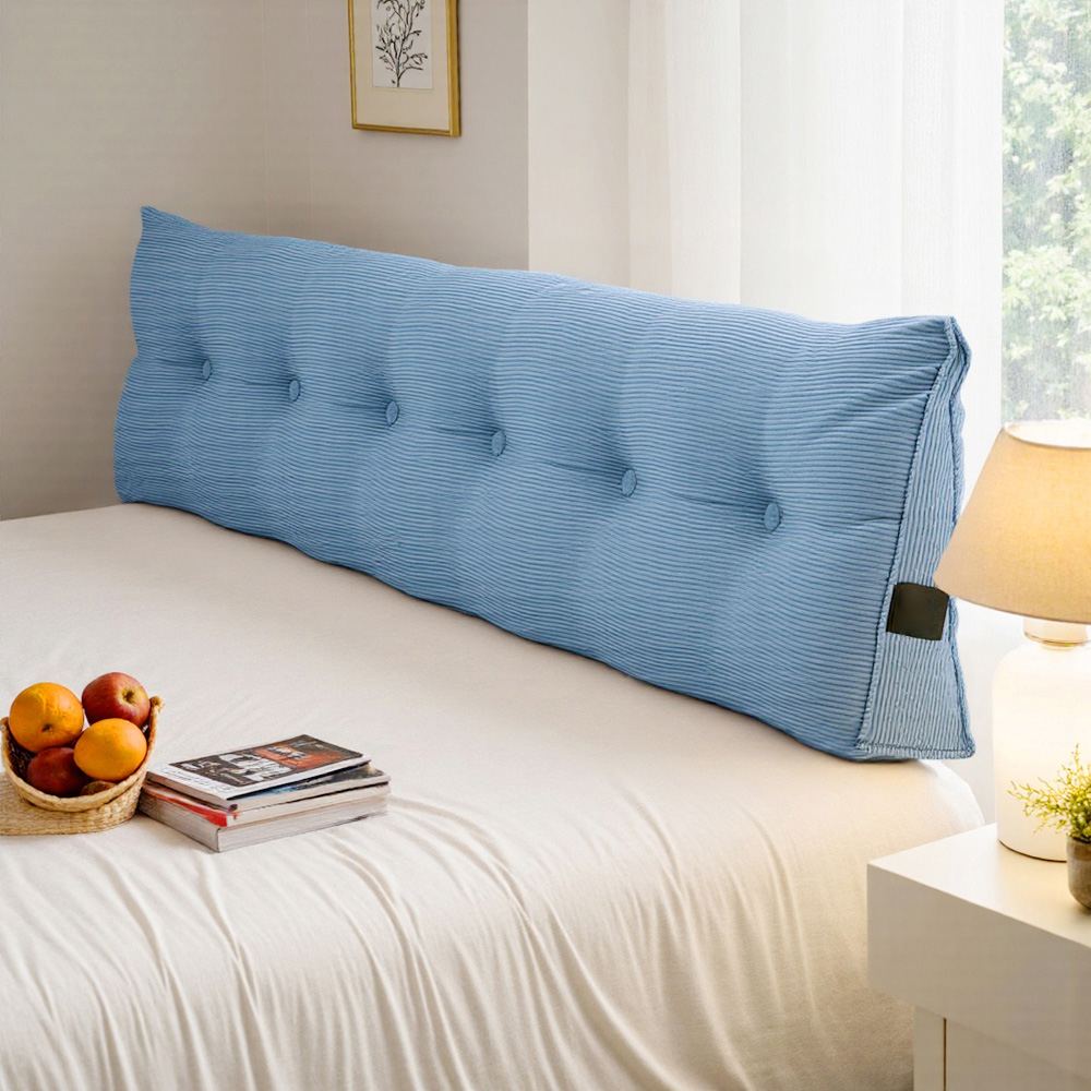 0802341 Living and Home Blue Corduroy Wedge Headboard Pillow with Side Pocket ...