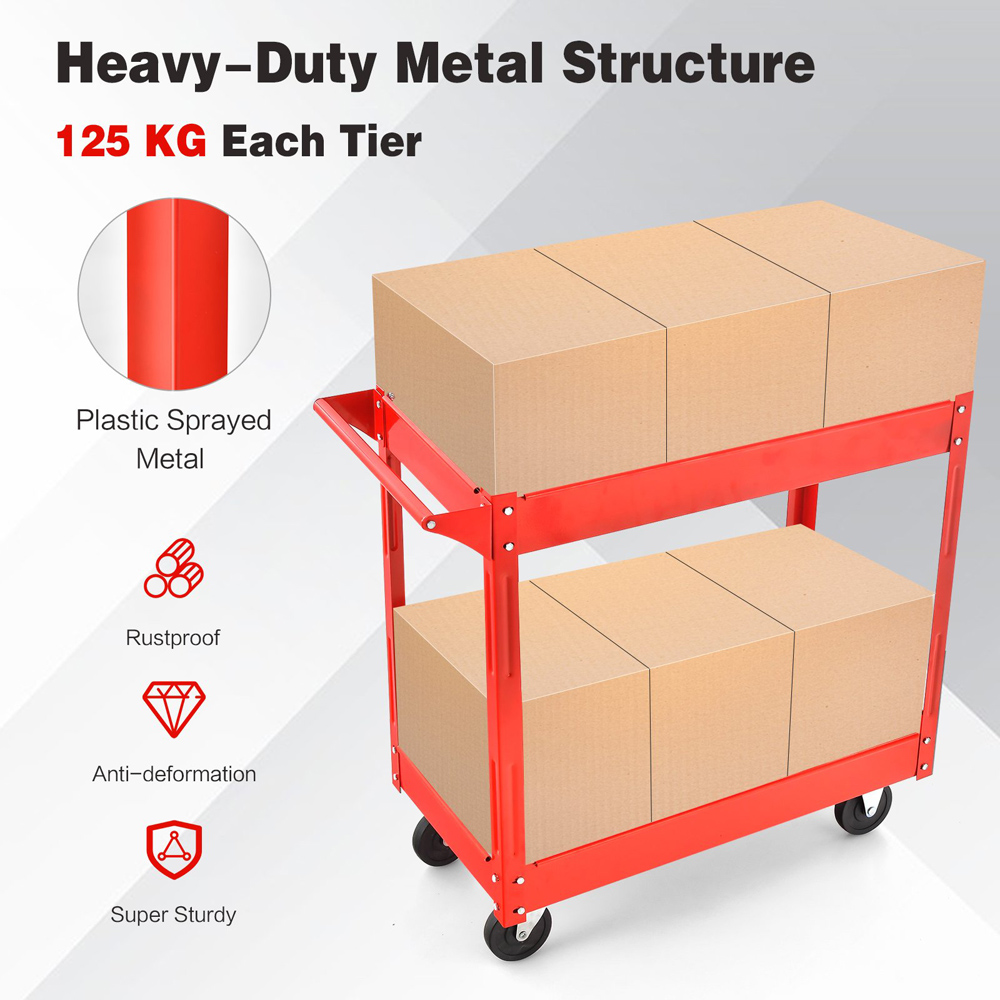 Costway 2 Shelf Red Tool Trolley with Wheels Image 5