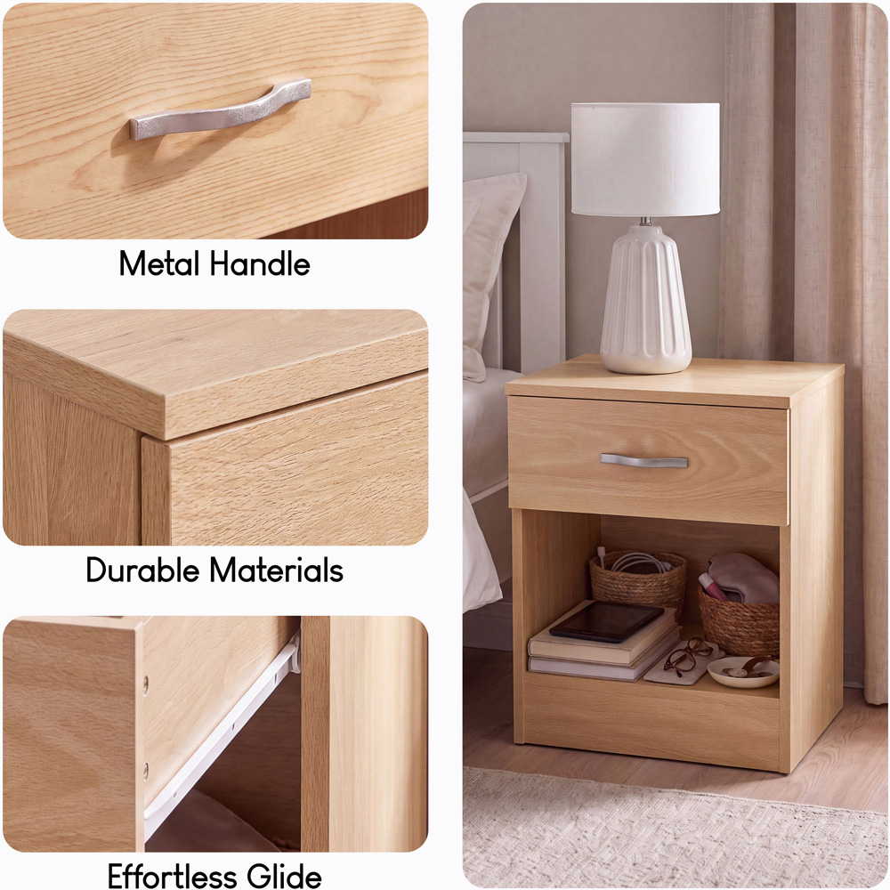 Vida Designs Riano Single Drawer Single Shelf Pine Melamine Finish Bedside Table Set of 2 Image 6