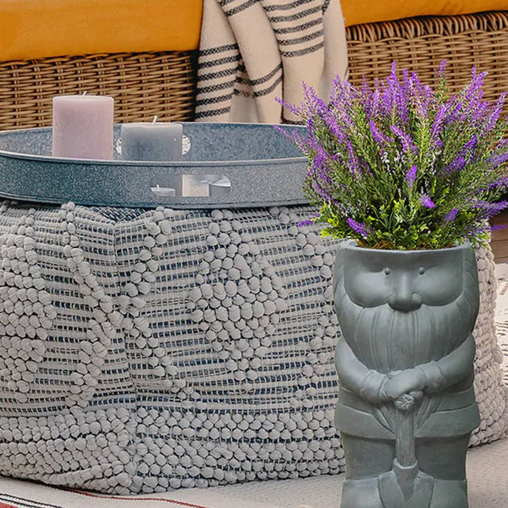 wilko Grey Fibrestone Gnome with a Shovel Outdoor Plant Pot 39cm Image 4