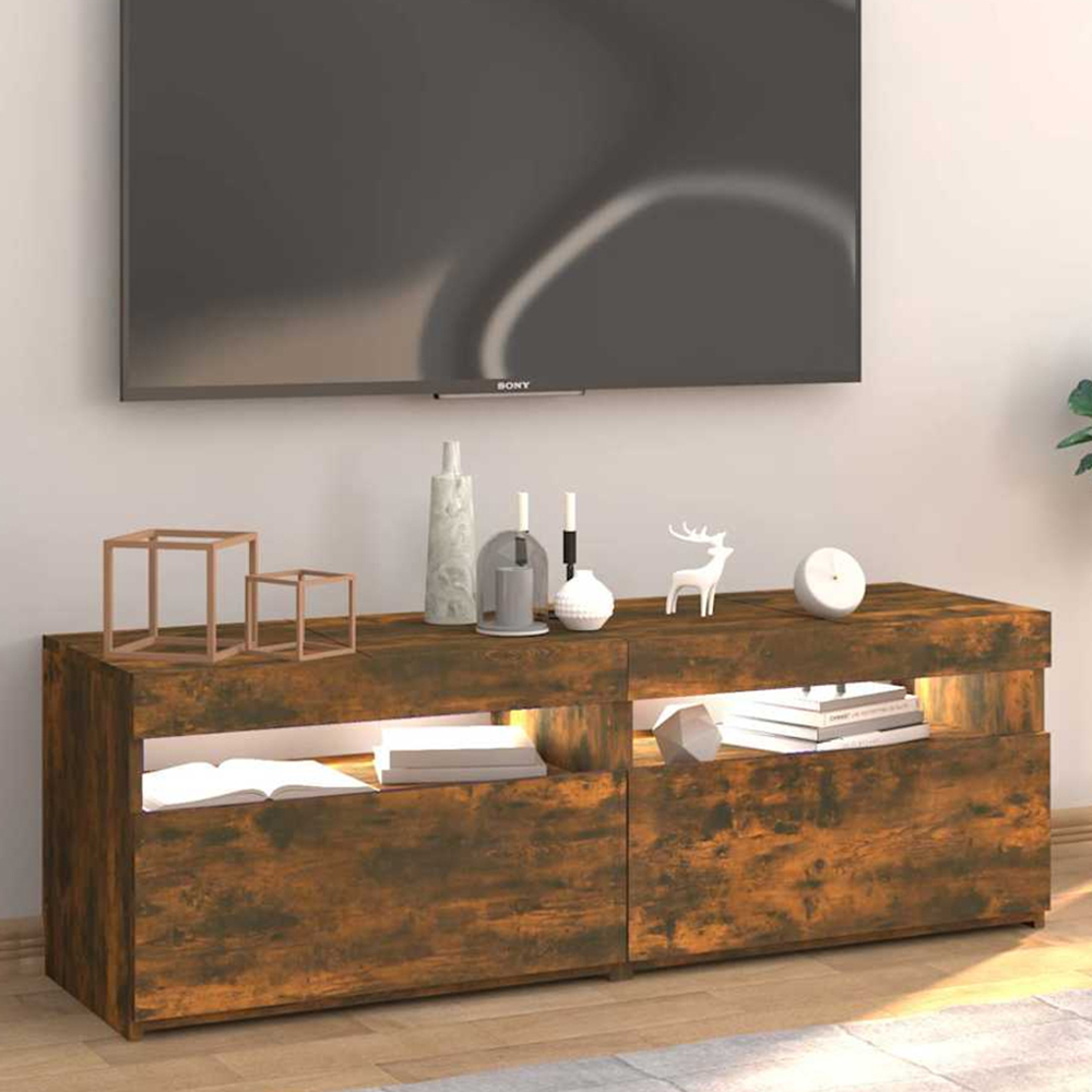 vidaXL 2 Door 2 Shelf Smoked Oak Wide TV Cabinet with LED Lights Image 1