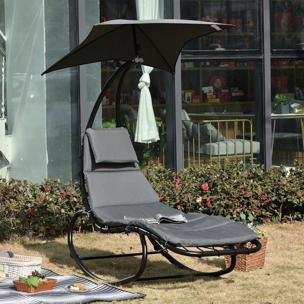 Outsunny Grey Sun Lounger with Canopy Image 1