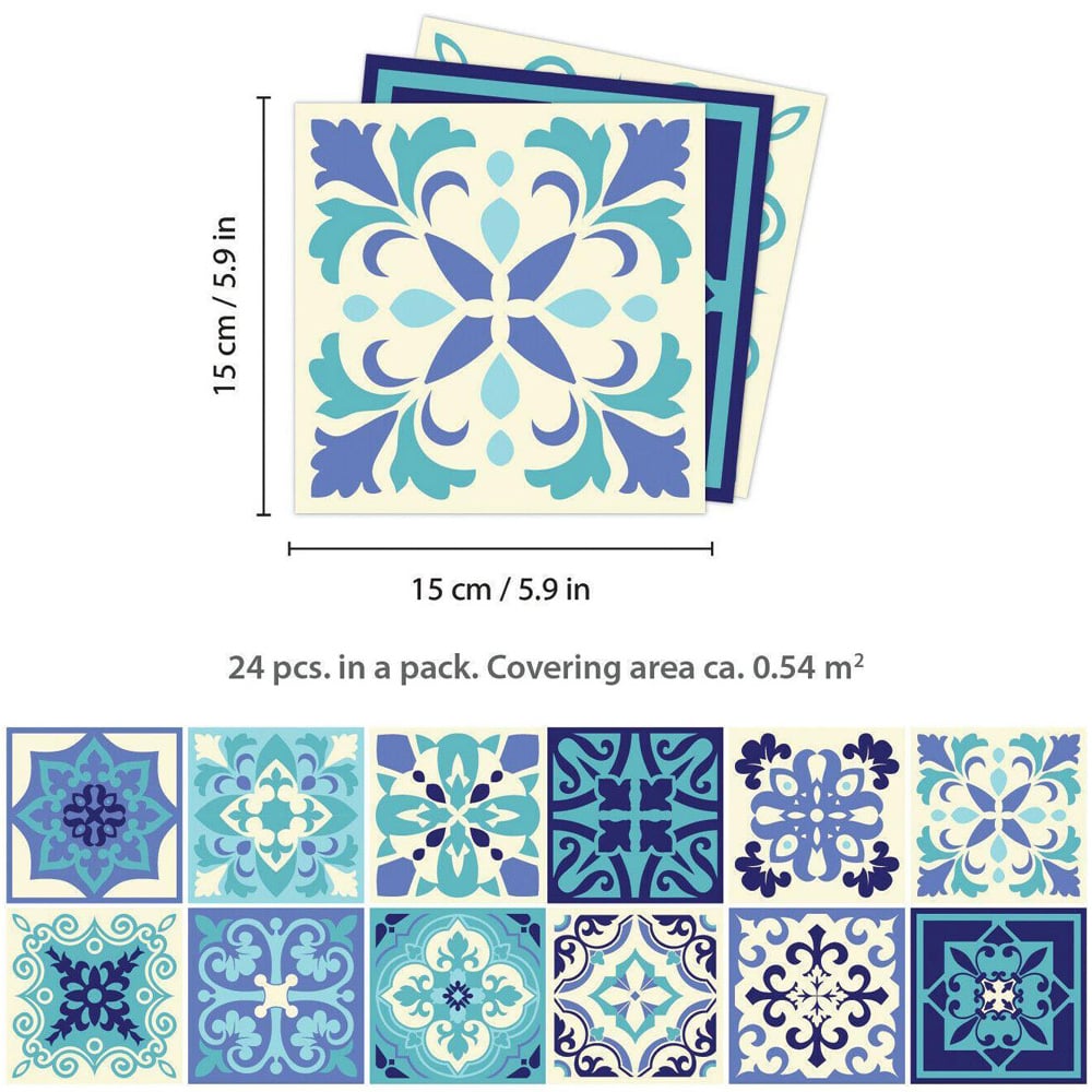 Walplus Daliah Blue Turquoise Mediterranean Tile Sticker 24 Pack Image 6