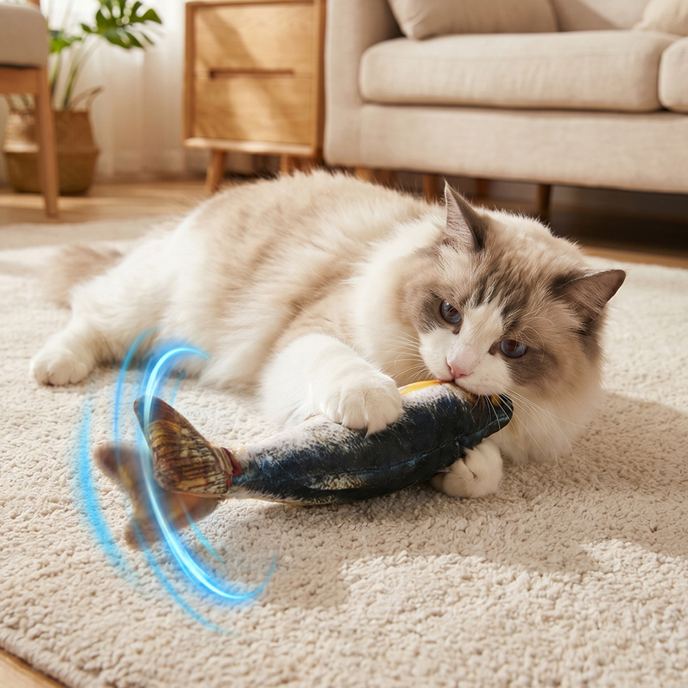H&O Direct 3 Piece Multicolour Electric Flopping Fish Cat Toy Set Image 5