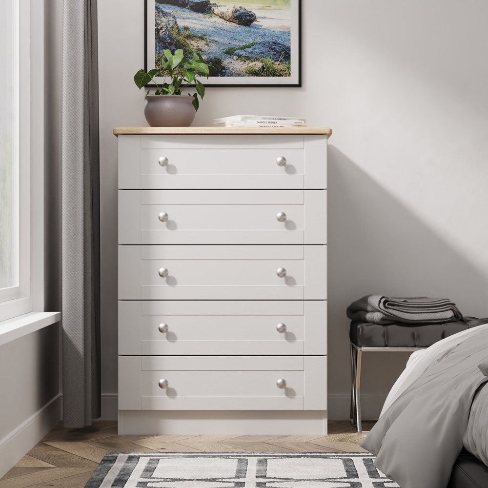 Crowndale Sussex 5 Drawer Grey Ash and Bardolino Oak Chest of Drawers Ready Assembled Image 7
