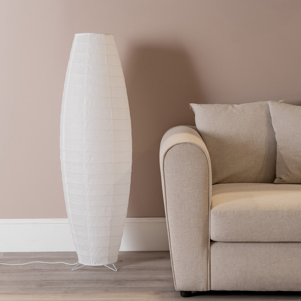 ValueLights Isla White Paper Oval LED Floor Lamp with Metal Base Image 3