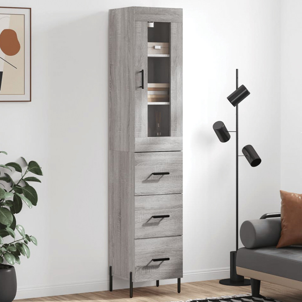 vidaXL Single Glass Door 3 Drawer Grey Sonoma Highboard Image 1
