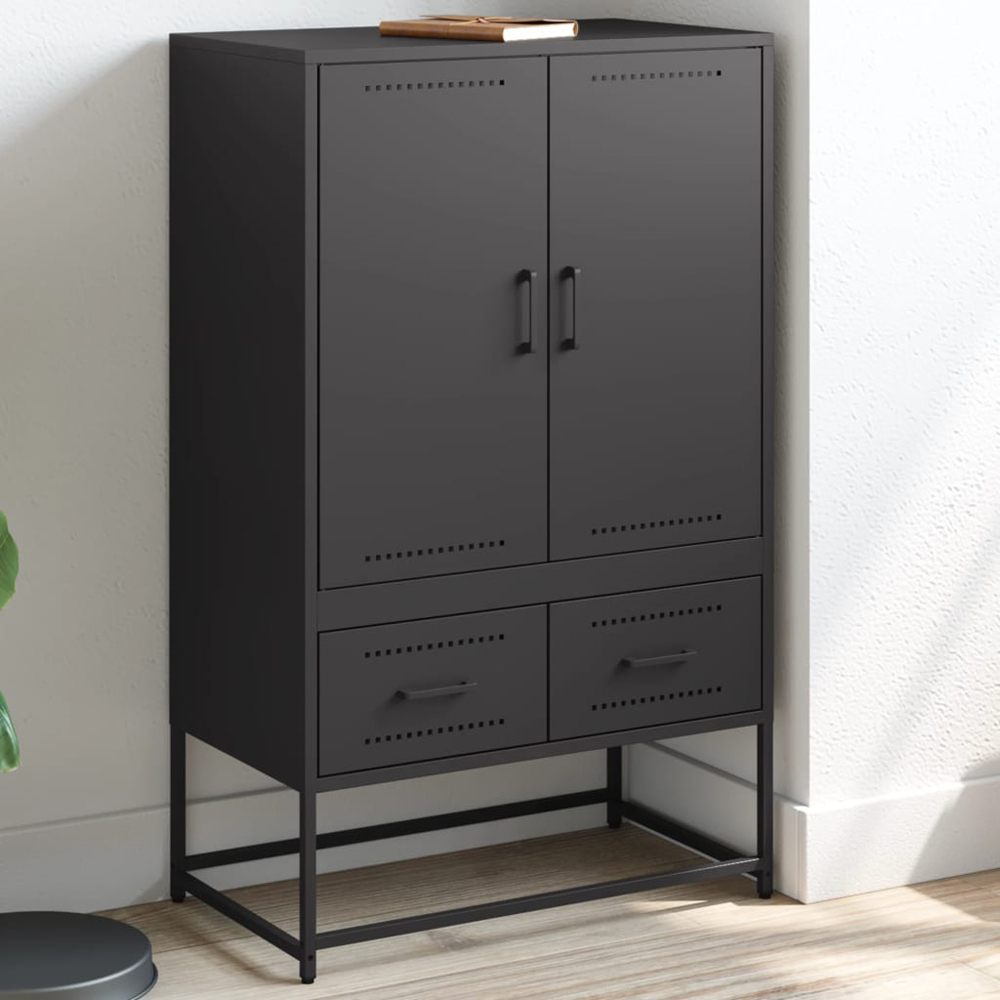 vidaXL 2 Door 2 Drawer Black Steel Highboard Image 1