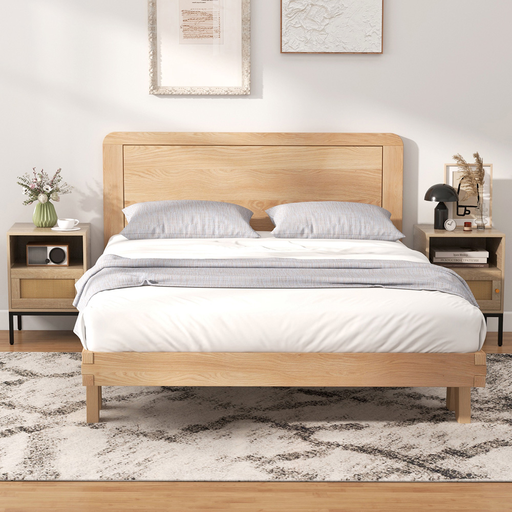 Costway Single Door Natural Home Boho Style Nightstand Accent Cabinet Image 4