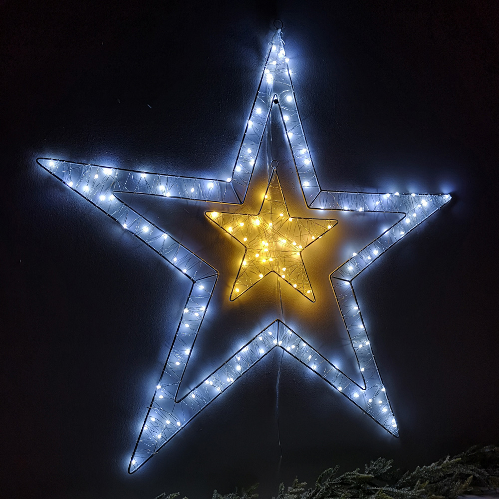 Samuel Alexander Warm and Cool White Double Star LED Christmas Decoration 80cm Image 5