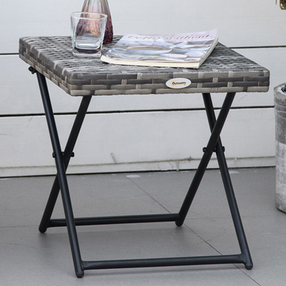 Outsunny Grey Rattan Foldable Square Coffee Table Image 1
