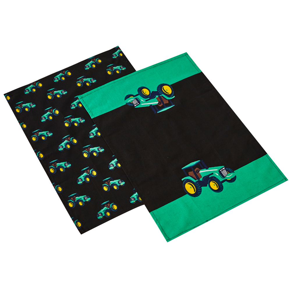 Highlands Homeware Patrick Tractor Green Tea Towels 2 Pack Image 1