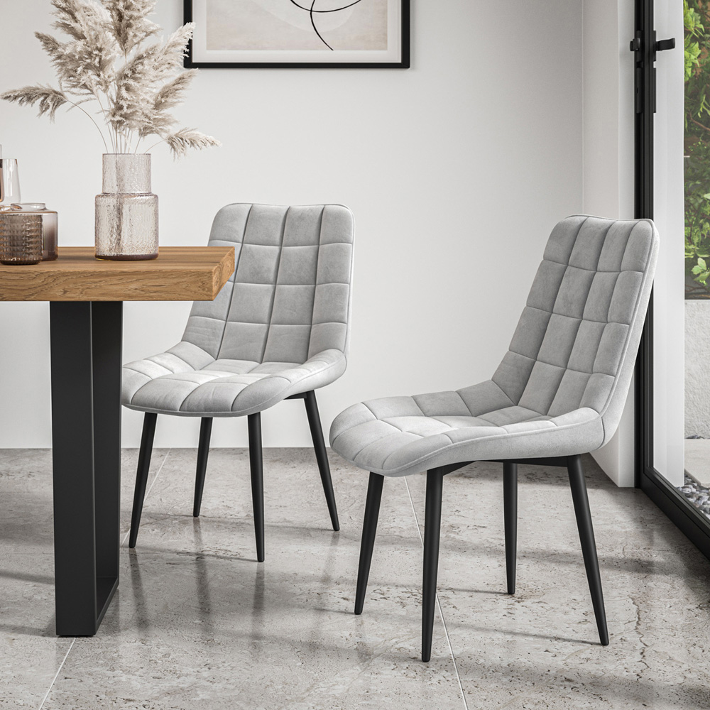 Furniture Online Nova Set of 2 Grey Velvet Padded Seat Dining Chair Image 7