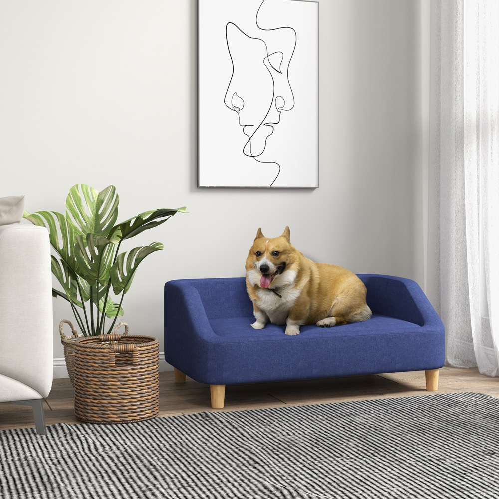 PawHut Blue Small Medium and Large Dogs Pet Sofa with Cushion Image 2
