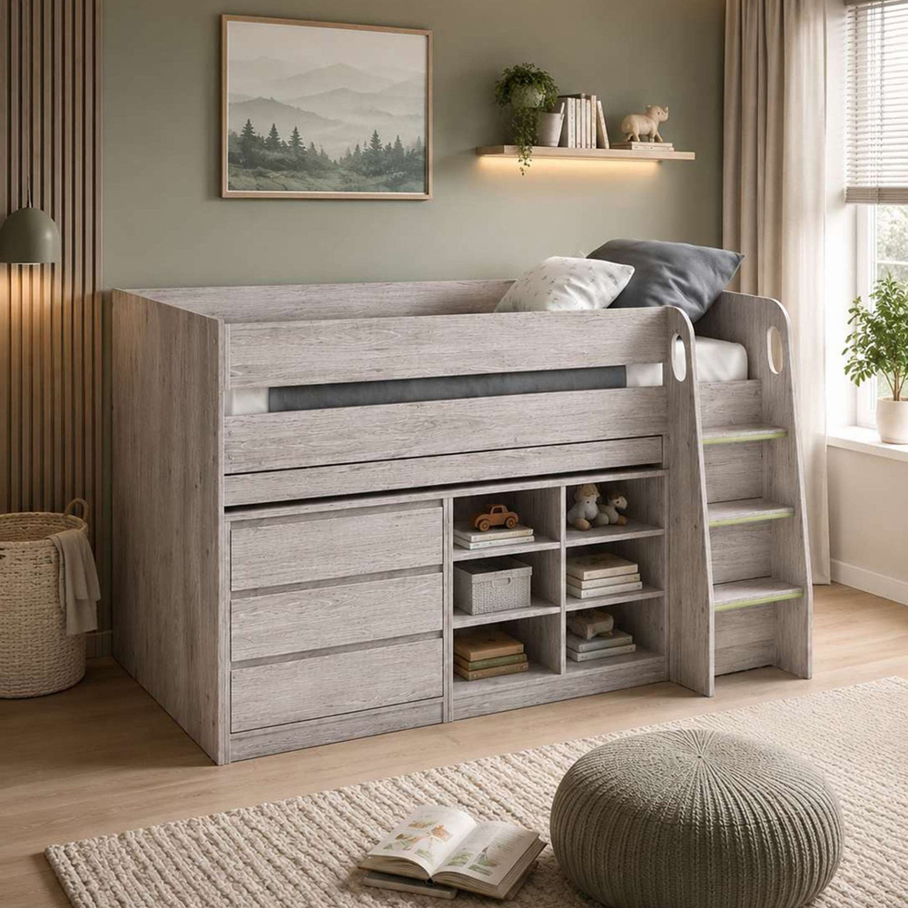 Julian Bowen Vespa Grey Oak Effect Mid Sleeper Bed with Desk Image 7