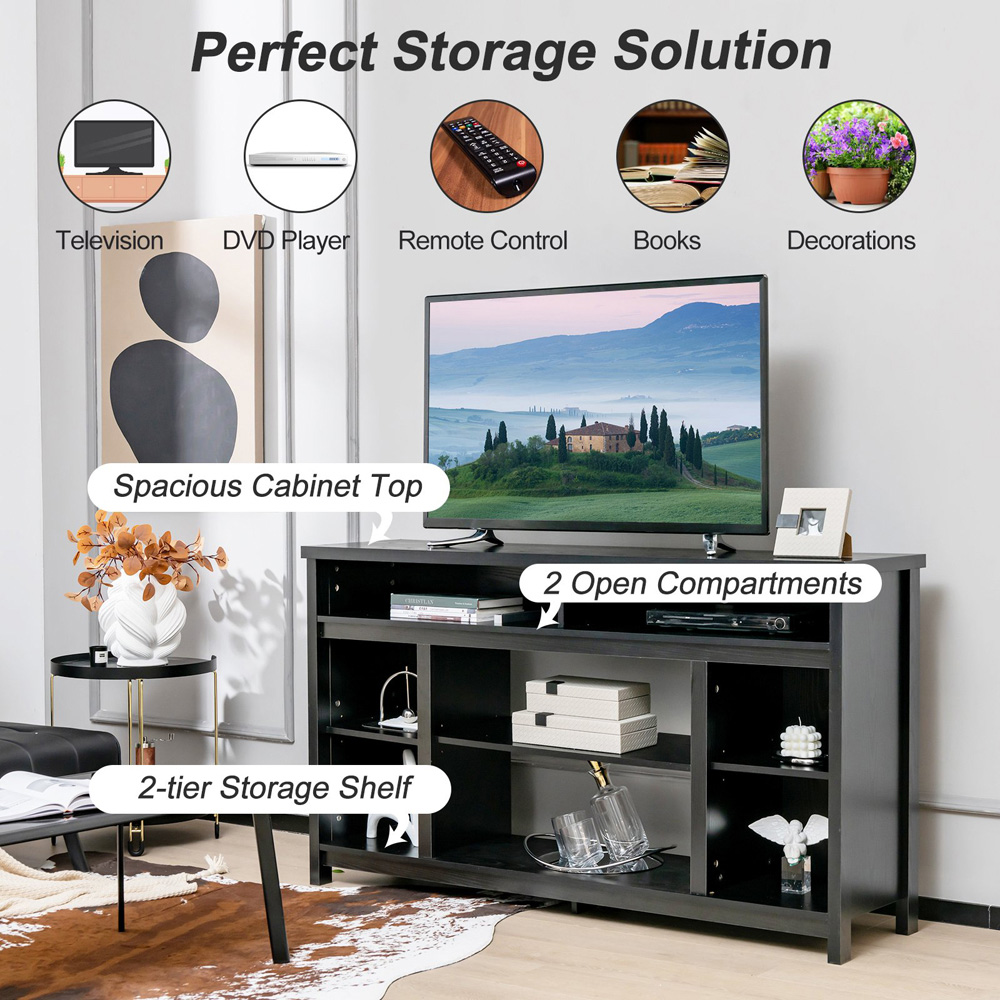 Costway Black TV Unit with Adjustable Shelves Image 7