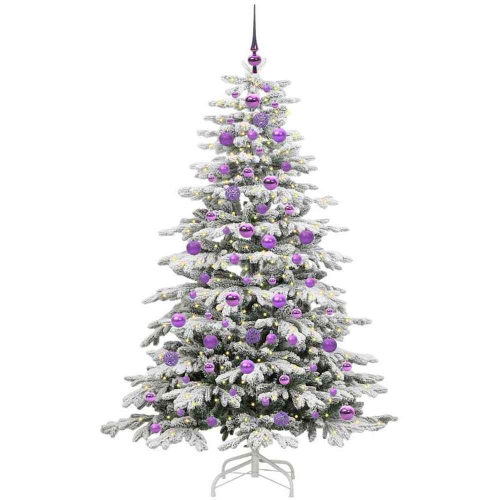 vidaXL Pre-Lit Lilac Baubles White Artificial Snow Flocked Christmas Tree 6ft Image 1