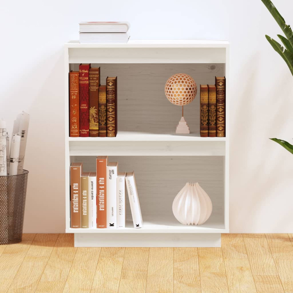 vidaXL 2 Open Shelf White Solid Pine Wood Console Cabinet Image 6