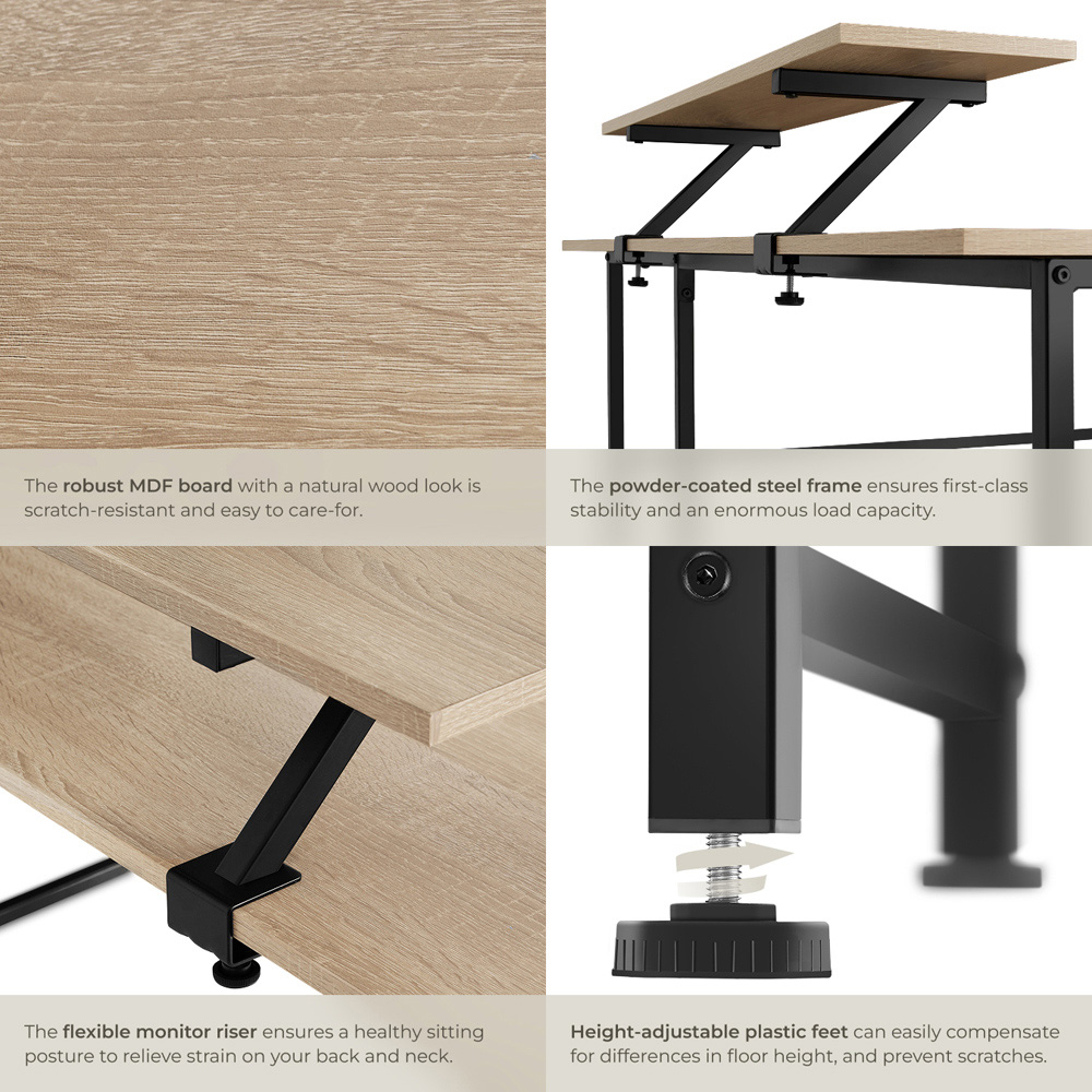 tectake Melrose Oak Sonoma Corner Desk with Movable Monitor Stand Image 4