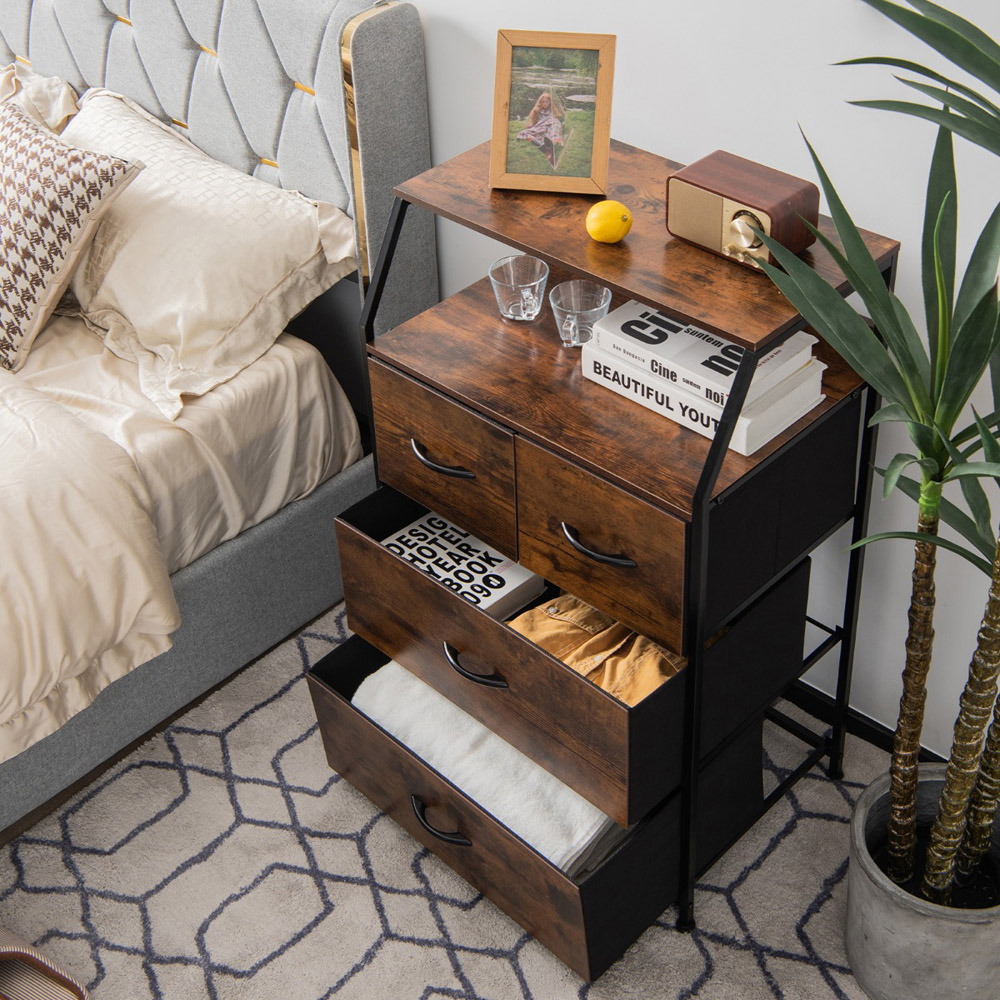 Costway 4 Drawer Single Shelf Brown Steel Floor Storage Cabinet Image 4