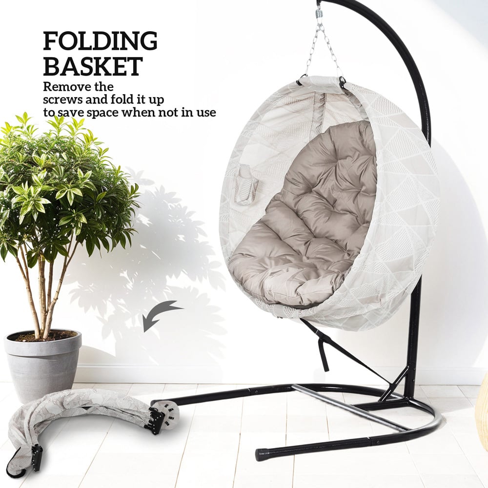 Outsunny Sand Hanging Egg Chair with Folding Basket Image 6