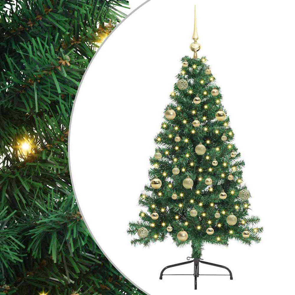 vidaXL Pre-Lit Gold Baubles Green Artificial Christmas Tree 5ft Image 2
