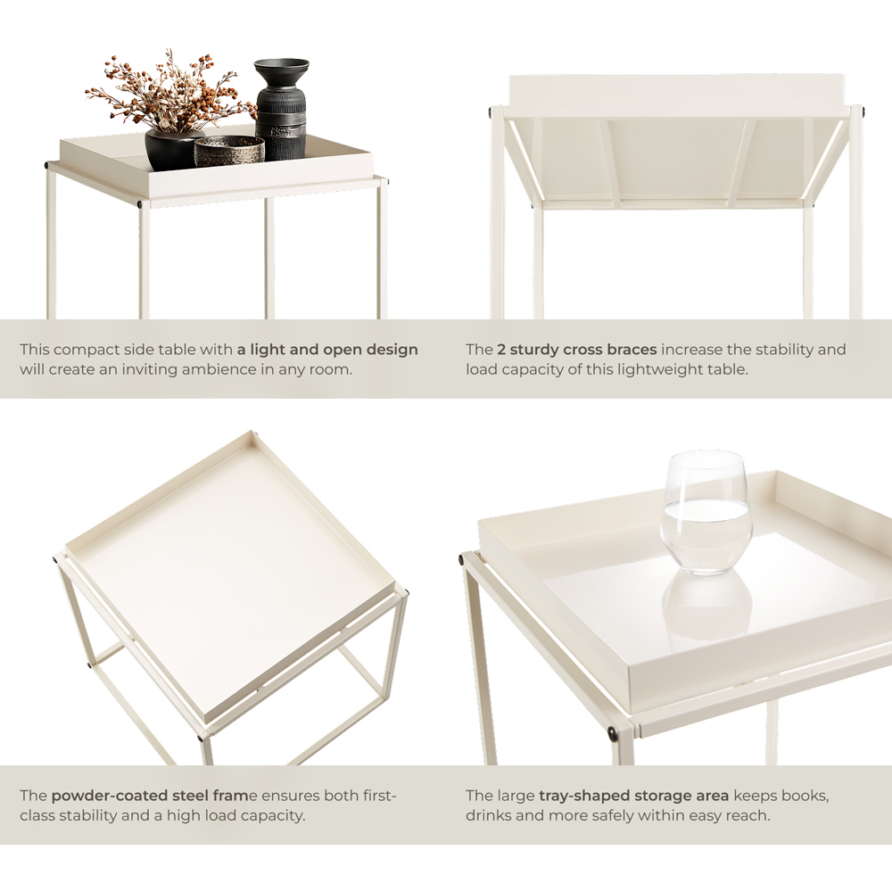 tectake Cambridge Single Shelf Cream Bedside Table Image 5