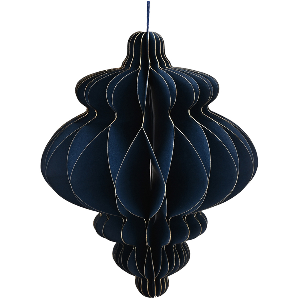 The Seasonal Gift Co Dark Blue Paper Ornate Bauble with Gold Edge 15cm 2 Pack Image 2