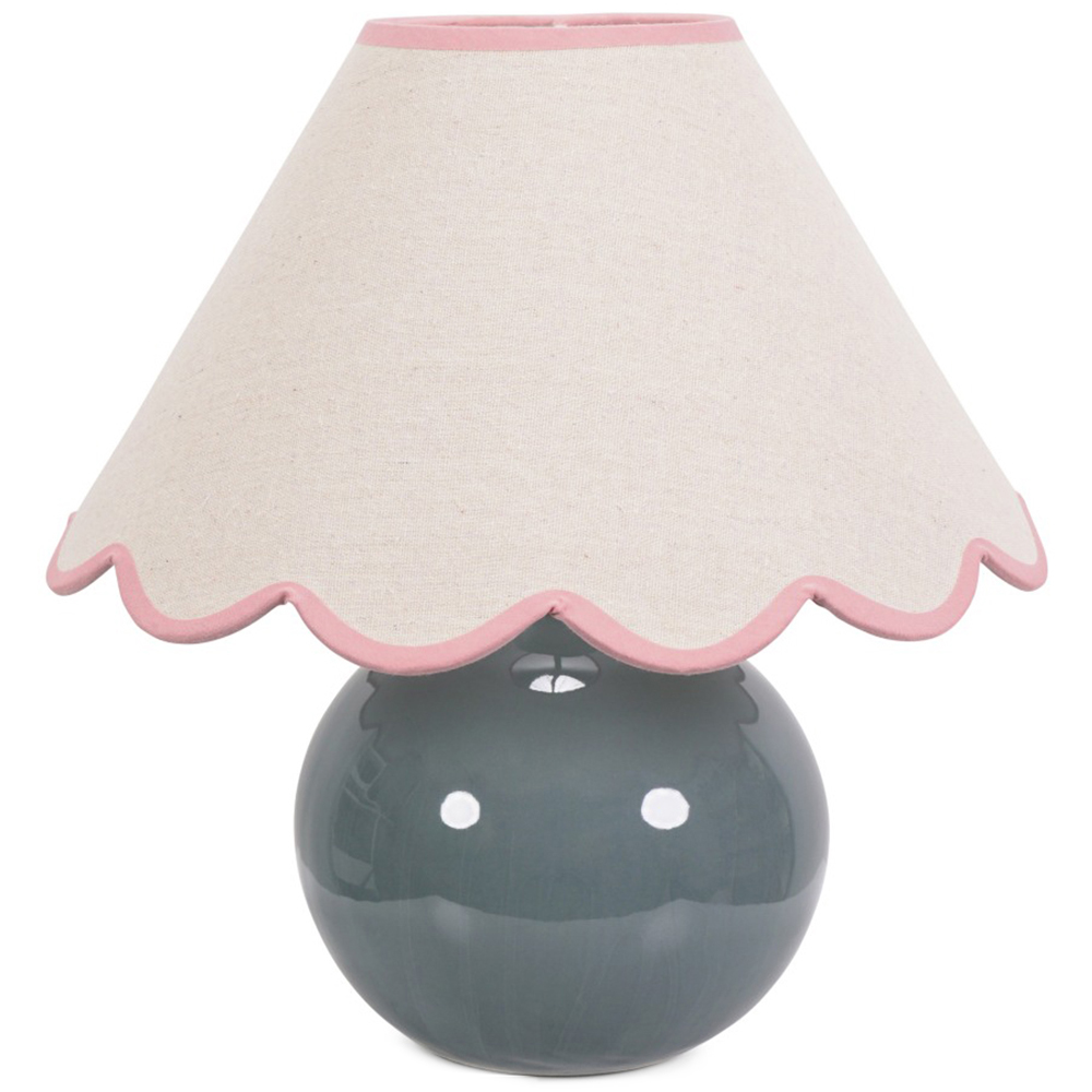 ValueLights Bosco Eucalyptus Teal Pink Green Trim Scallop Shade Ceramic LED Table Lamp Image 1