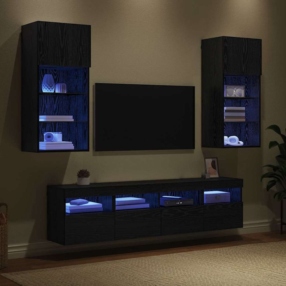 vidaXL LED Black Oak TV Wall Unit Image 9