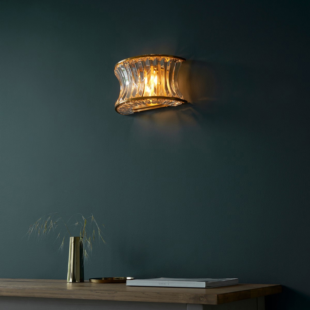 Merano Vittoria Warm Brass Plate Crystal Clear Glass Wall Lamp Image 6