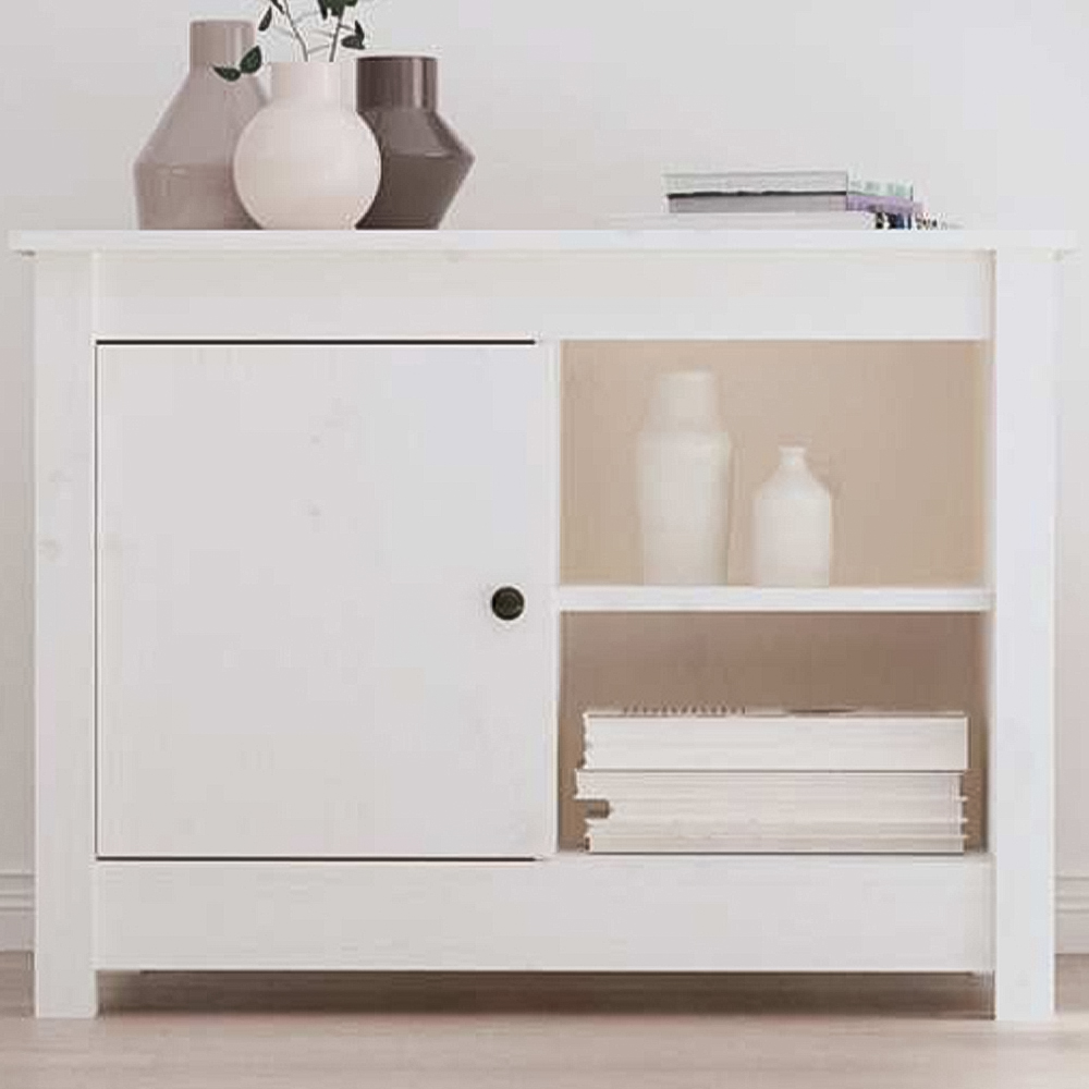 vidaXL Single Door 2 Shelf White Solid Pine Wood TV Cabinet Image 1