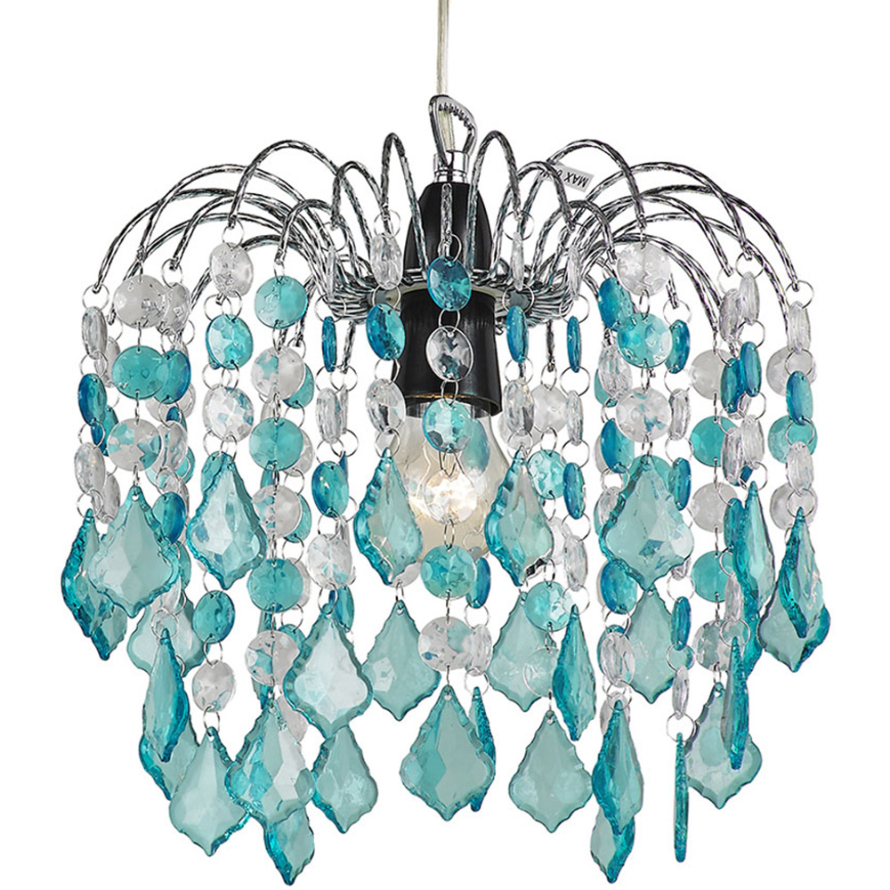 Happy Homewares Teal Acrylic Chrome Metal Frame Light Pendant Shade Image 1