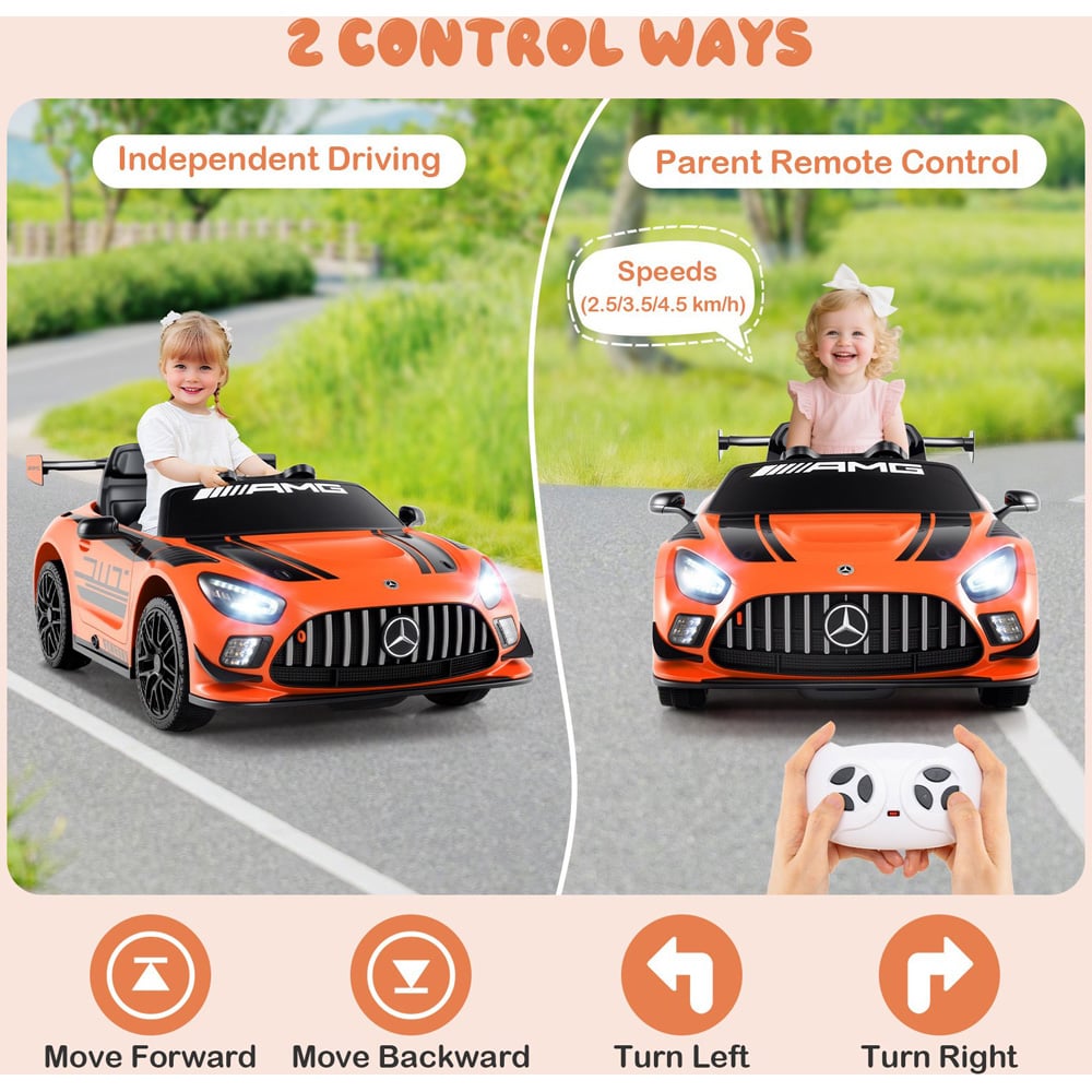 Costway Kids Orange Licensed Mercedes Benz GT3 Ride On Car with Spoiler and Remote Control 12V Image 5