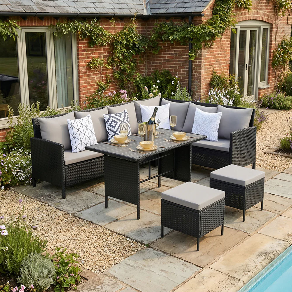 Home Garden Direct Thalia 8 Seater Black Rattan Corner Sofa Set with Polywood Table Image 7