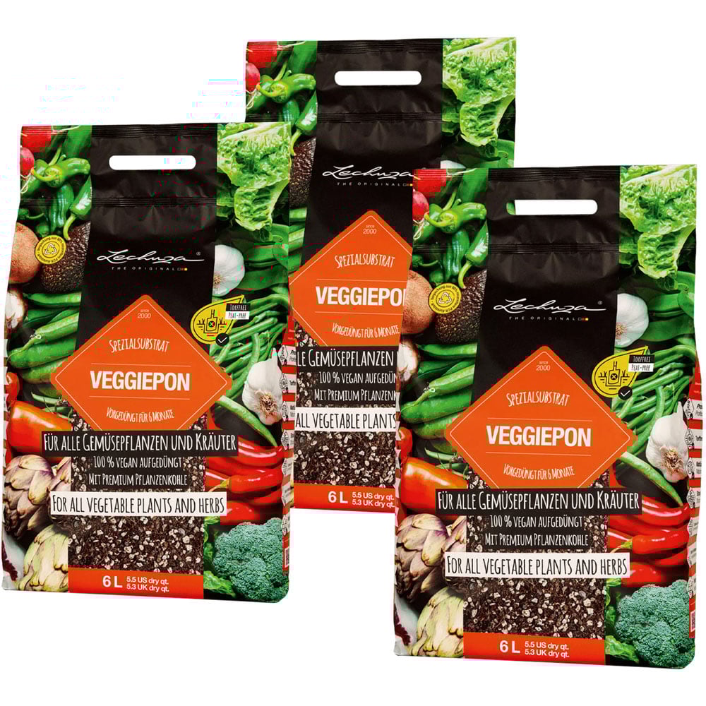 Lechuza Veggiepon Peat-Free Compost for Vegetables 6L 3 Pack Image 1