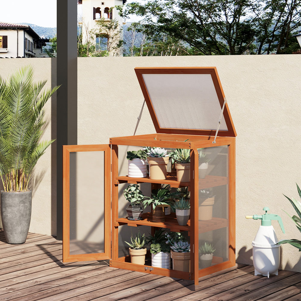 Outsunny 3-Tier Orange Wooden Polycarbonate Cold Frame Image 2