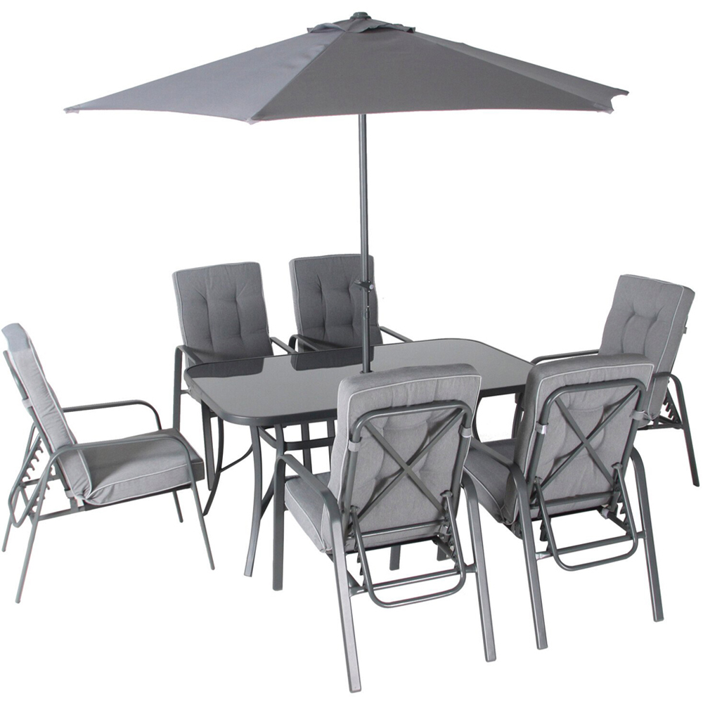 Rowly 6 Seater Grey Garden Dining Set with Parasol Image 2
