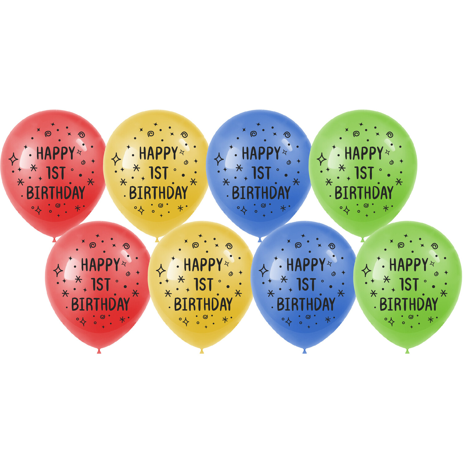Pack of 8 Colourful Birthday Latex Balloons  - 1st Image