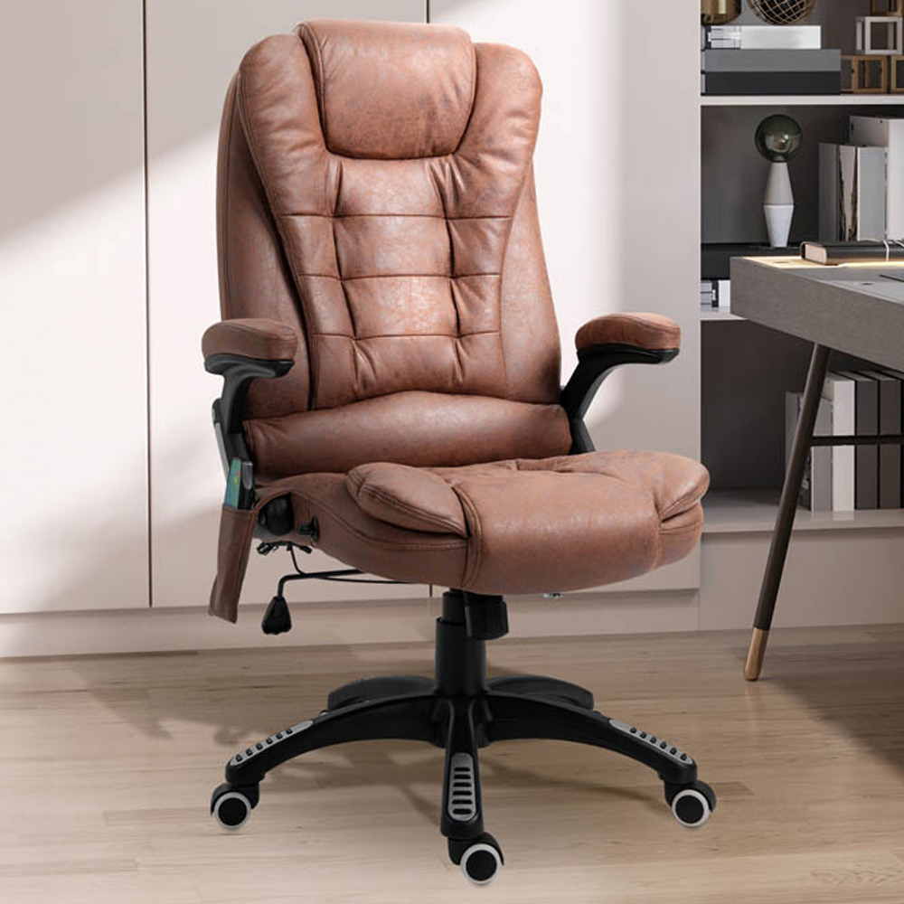 Portland Brown Microfibre Swivel Massage Recliner Office Chair Image 1