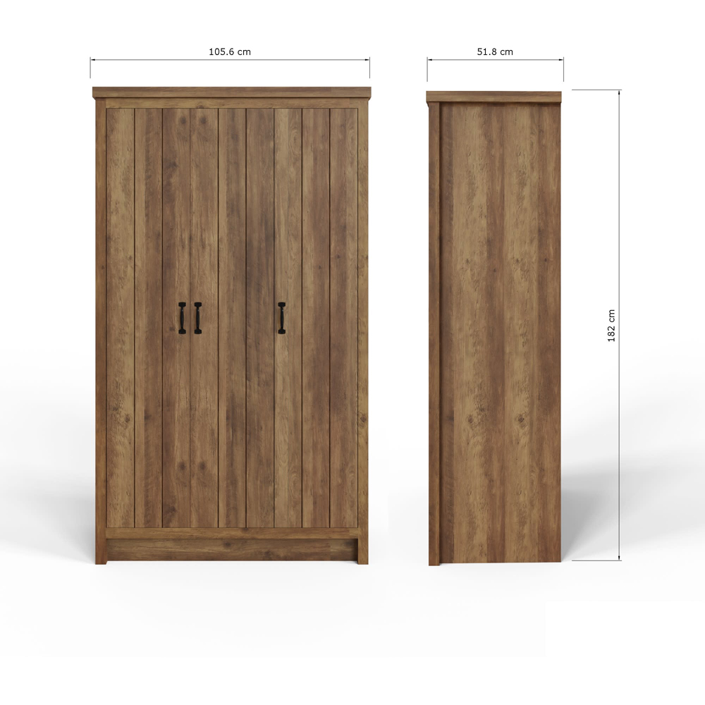 GFW Boston 3 Door Knotty Oak Wood Wardrobe Image 9